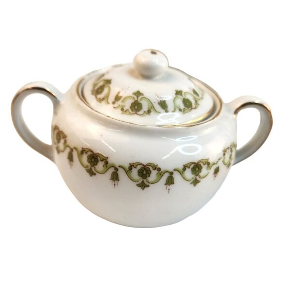 VTG Victoria Austria Green Floral Pattern  Gold edging sugar & creamer set with - Picture 14 of 16